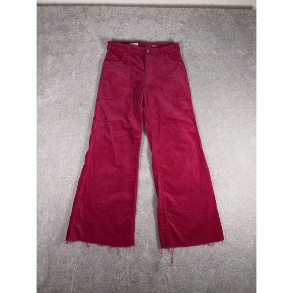Pilcro Pants - pilcro wide leg crop (29in Inseam) pink‎ corduroy pants raw hem 27